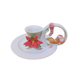 VTG 1983 Gift Co. White Bisque Ceramic Sleeping Mouse Christmas Candle Holder‎